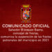 COMUNICADO OFICIAL – Suspensión de las fiestas patronales del municipio en 2021